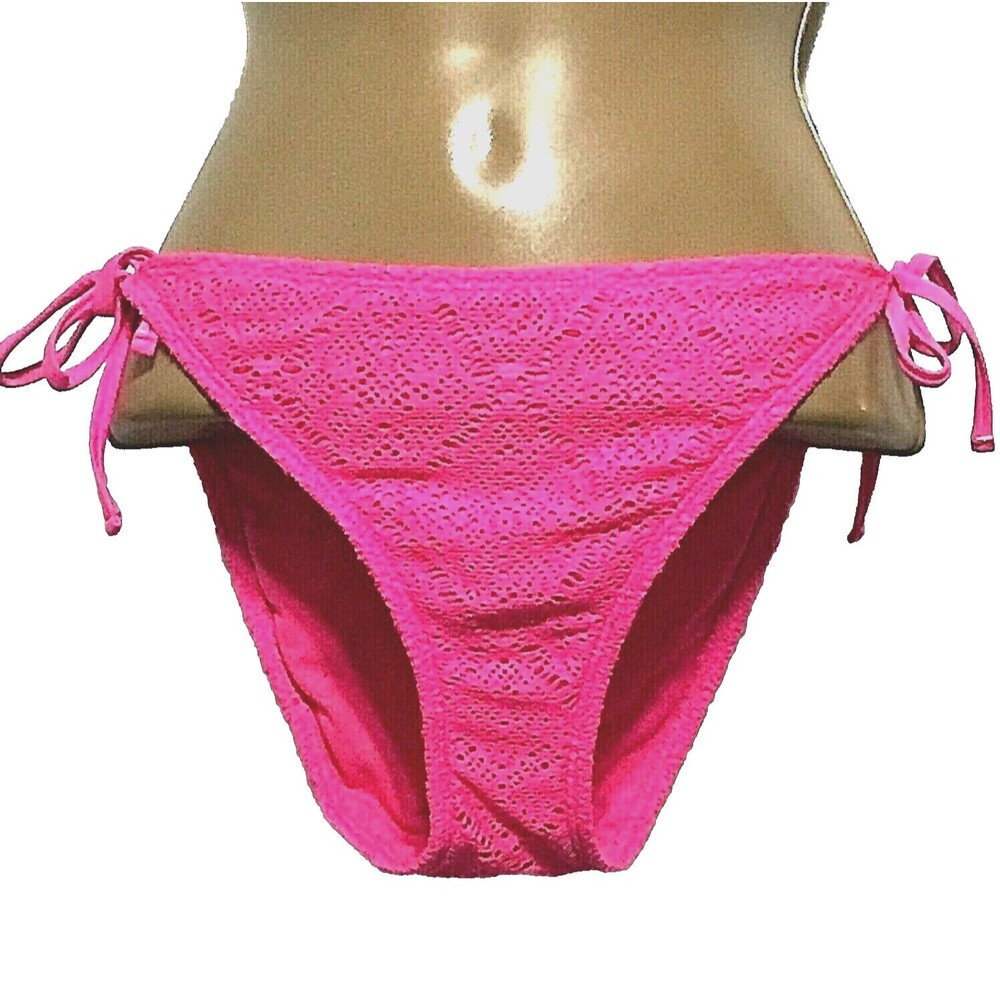 Arizona Jeans Crochet Lace Bikini Bottom Neon Hot Pink L Swim Side Tie Beach Y2K